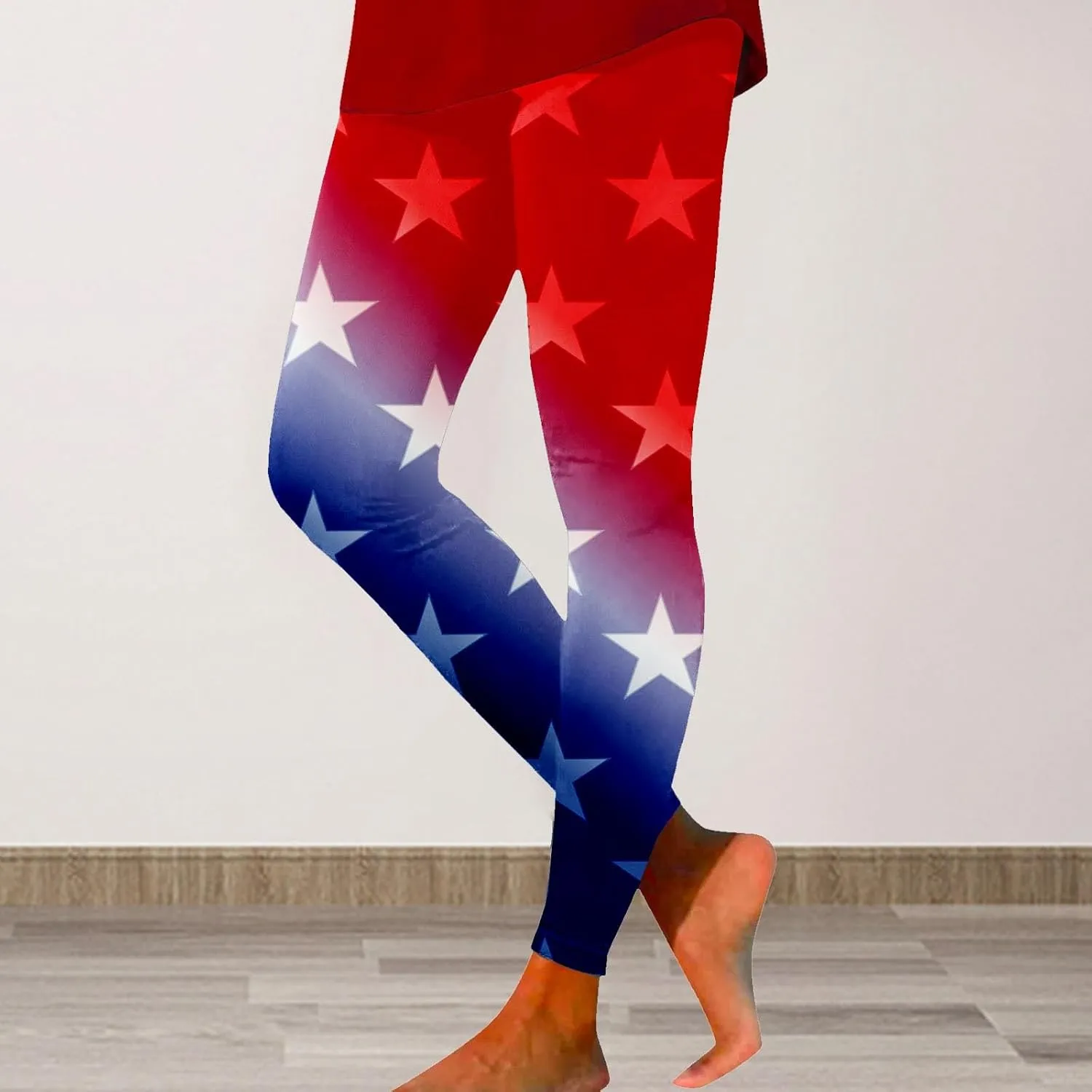 LCMTWX Thick High Waist Yoga Pants for Women Fourth of July American Flag Patterned Compression Tights Women USA Flag White