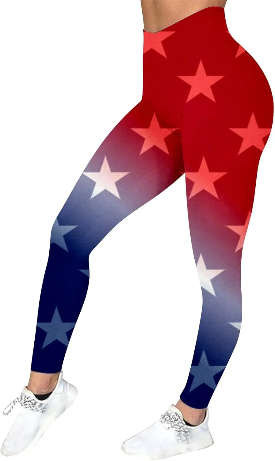 LCMTWX Thick High Waist Yoga Pants for Women Fourth of July American Flag Patterned Compression Tights Women USA Flag White