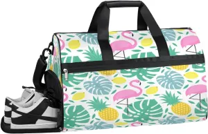 Lemon Pineapple Birds Sports Gym Bag with Wet Pocket & Shoes Compartment Waterproof Workout Duffel Bag for Women and Men Weekender Overnight Duffle Bag Travel Carry-on Tote