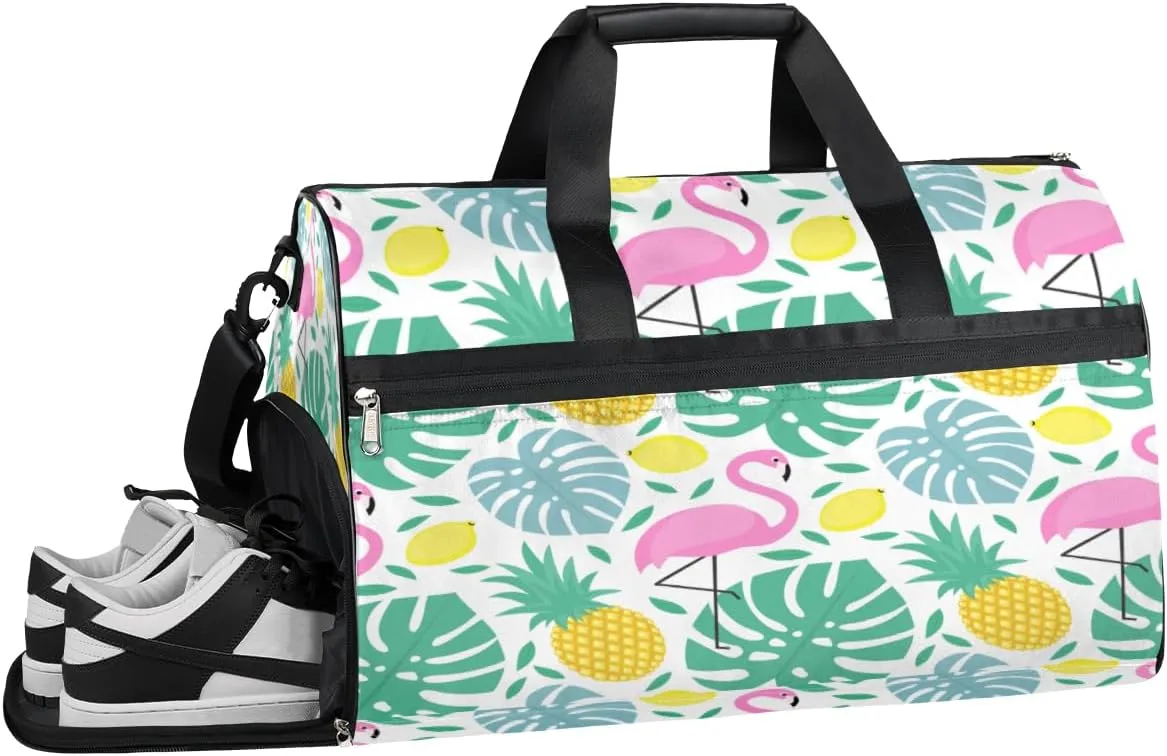 Lemon Pineapple Birds Sports Gym Bag with Wet Pocket & Shoes Compartment Waterproof Workout Duffel Bag for Women and Men Weekender Overnight Duffle Bag Travel Carry-on Tote