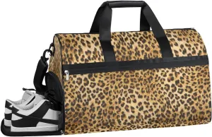 Leopard Animal Sports Gym Bag with Wet Pocket & Shoes Compartment Waterproof Workout Duffel Bag for Women and Men Weekender Overnight Duffle Bag Travel Carry-on Tote