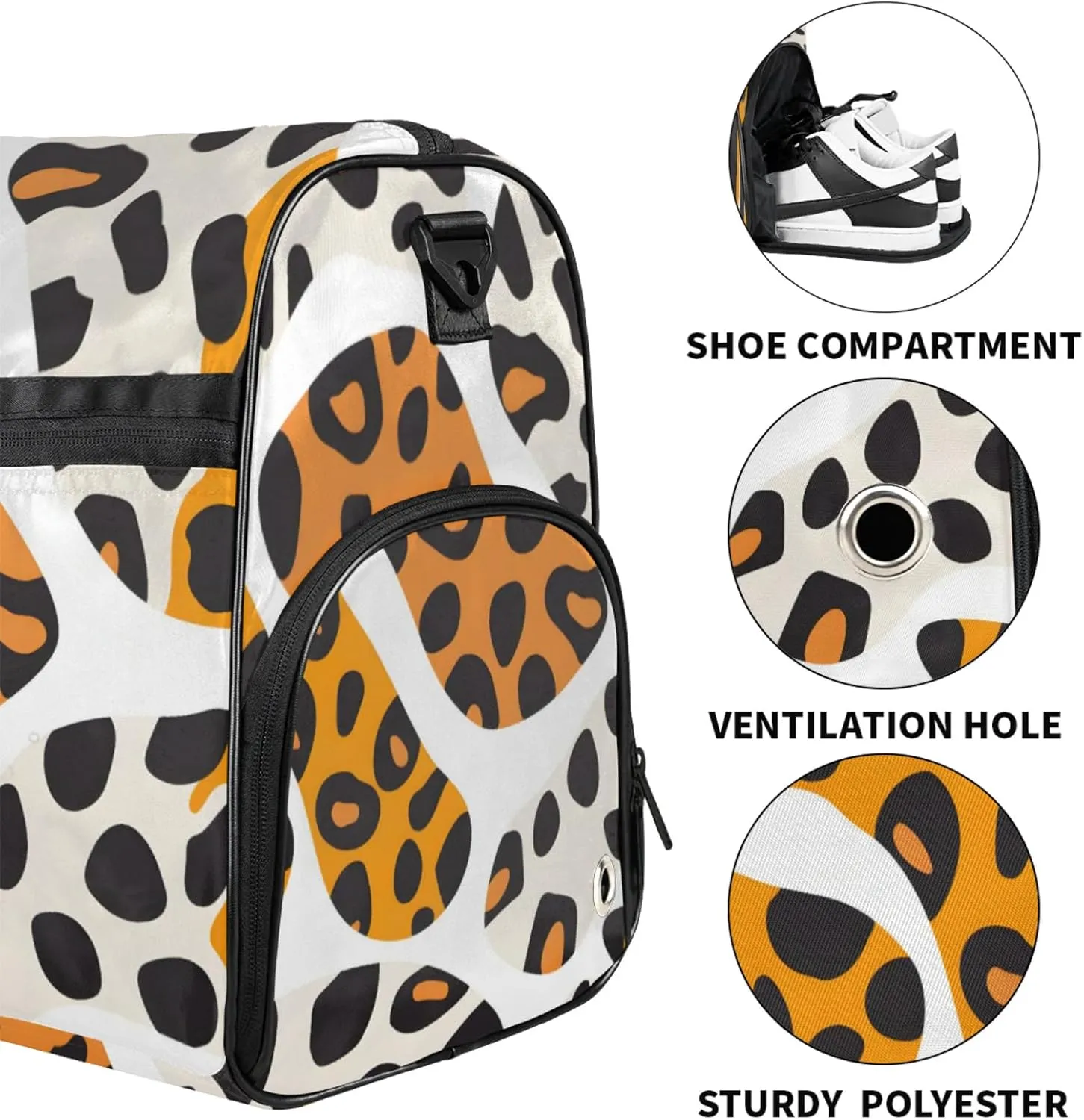 Leopard Travel Duffle Bag Large Gym Tote Bag for Women, Weekender Bag Carry on Bag for Airplane, Graffiti Pattern Personal Item Travel Bag