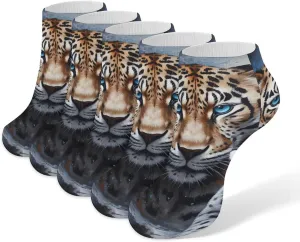 Leopards and Wildcat 5 Pairs Low Cut Ankle Socks for Men Women Athletic Running Socks No Show Breathable