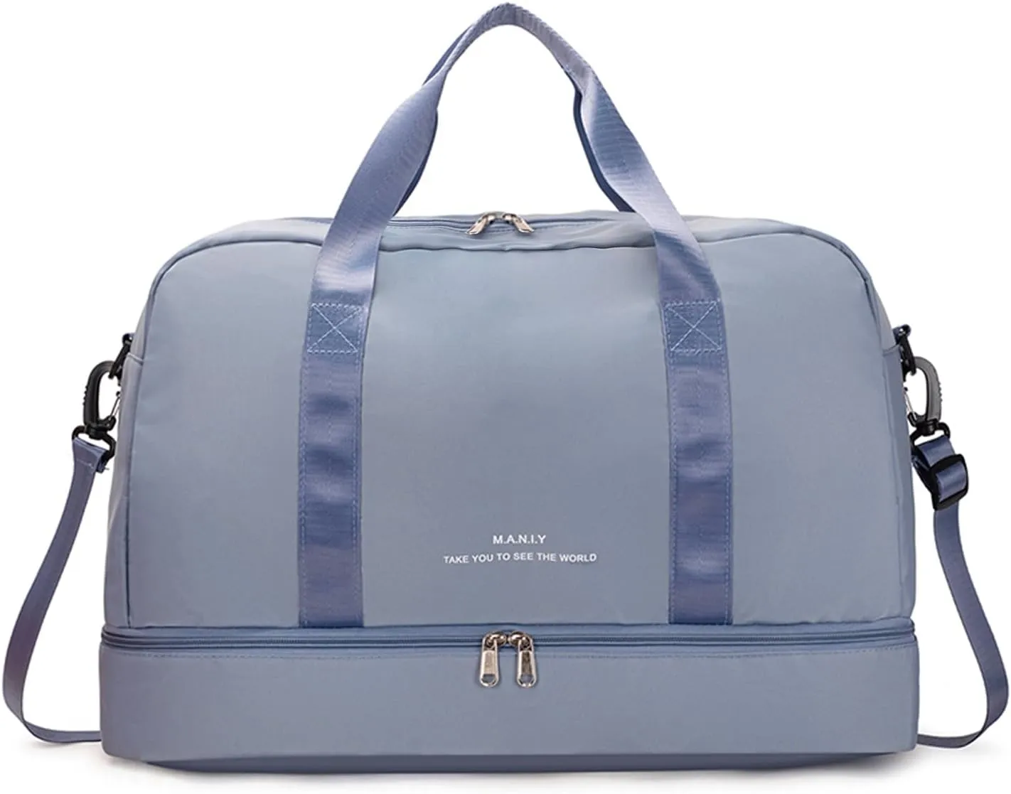 Light Gym Bag for Women, Large Capacity Sports Travel Duffle Bag with with Shoe Compartment & Wet Pocket,Lady Weekender Overnight Aircraft Bag Blue