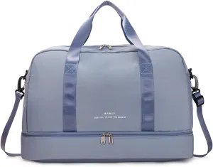 Light Gym Bag for Women, Sports Travel Duffle Bag with with Shoe Compartment & Wet Pocket,Large Capacity Weekender Overnight Aircraft Bag, Travel, Gym, YogaBlue