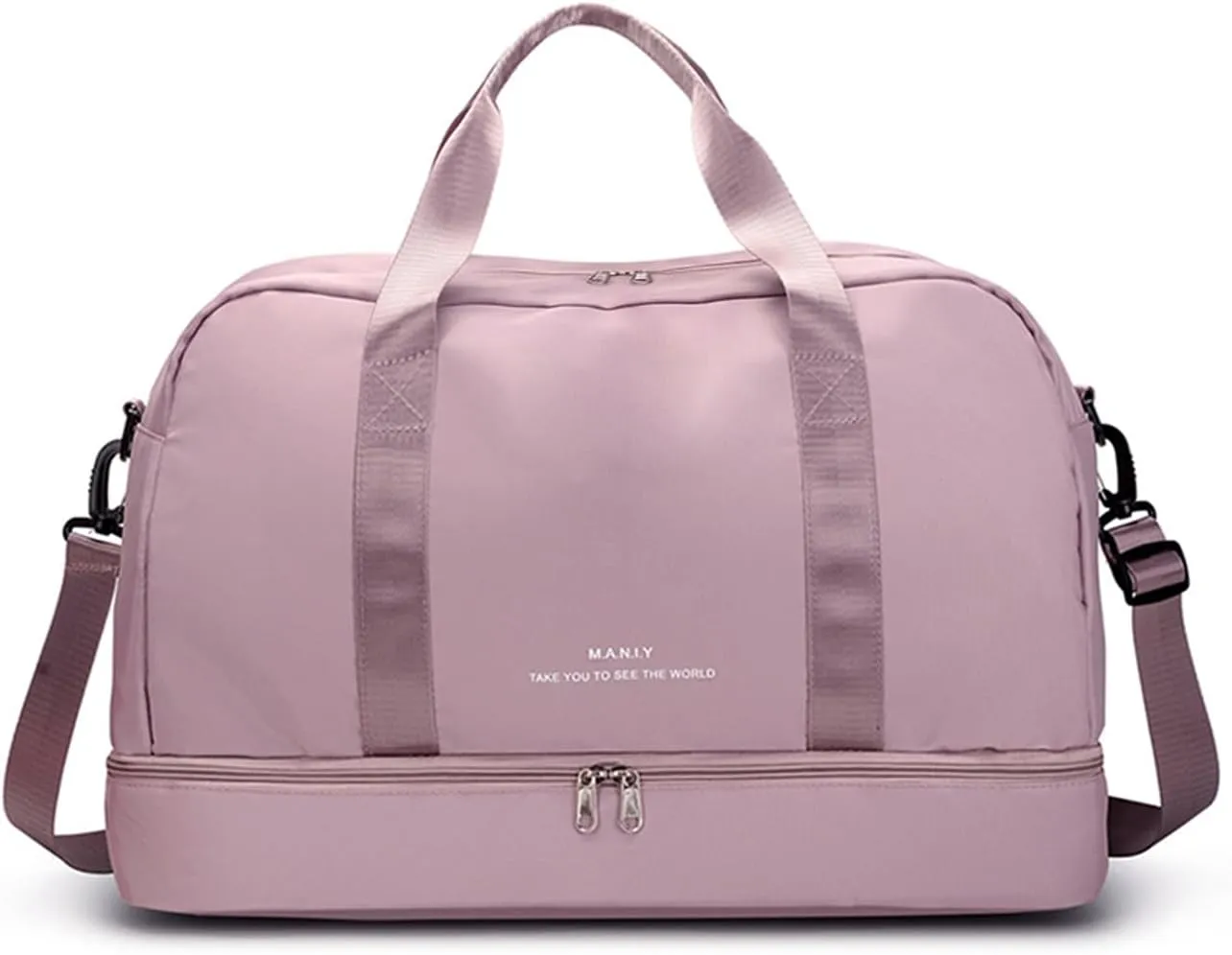 Light Gym Bag for Women, Sports Travel Duffle Bag with with Shoe Compartment & Wet Pocket,Large Capacity Weekender Overnight Aircraft Bag, Travel, Gym, YogaPink