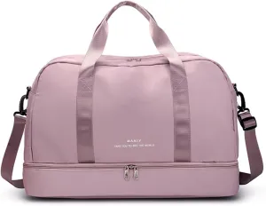 Light Gym Bag for Women, Sports Travel Duffle Bag with with Shoe Compartment & Wet Pocket,Large Capacity Weekender Overnight Aircraft Bag, Travel, Gym, YogaPink