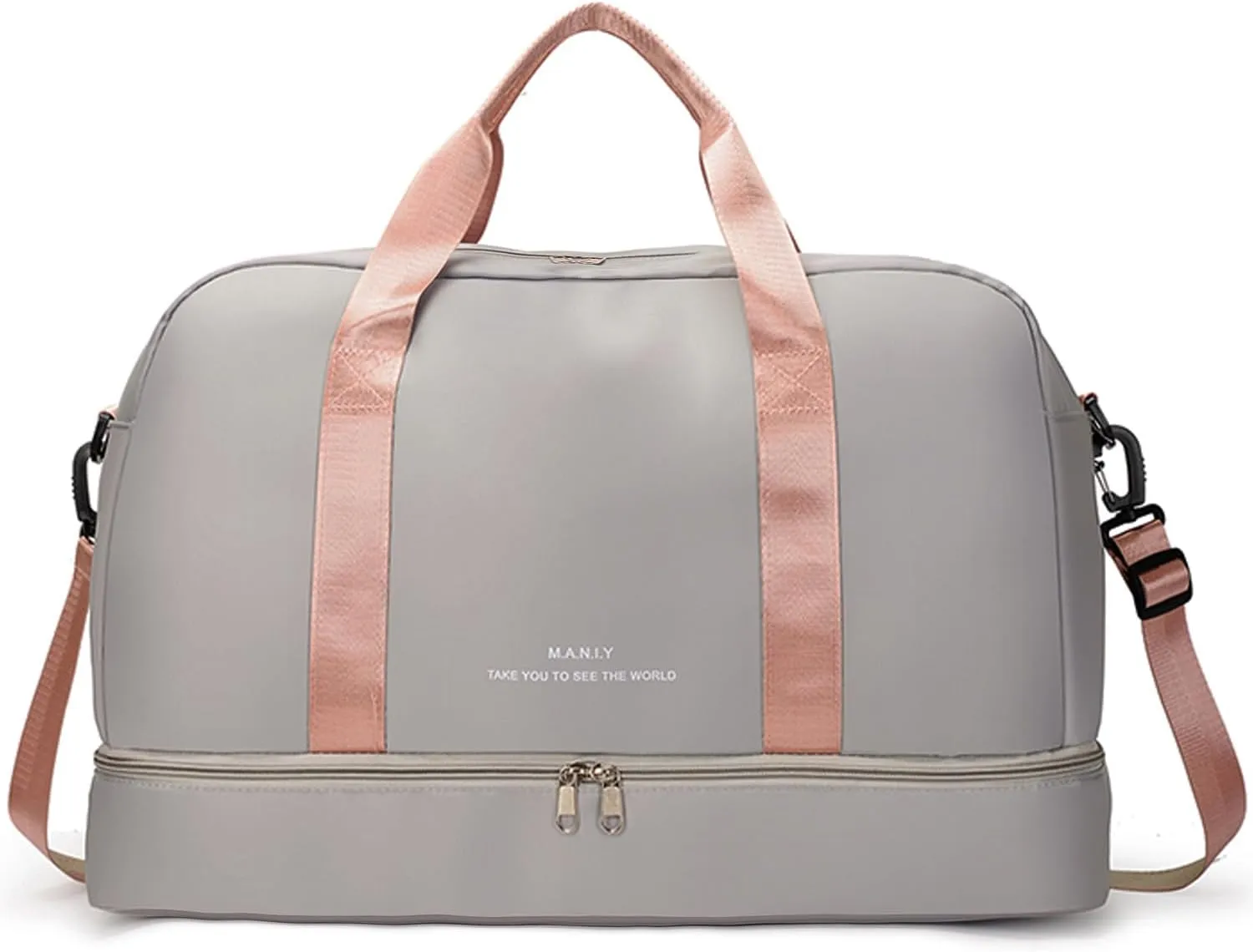Light Sports Travel Duffle Bag with with Shoe Compartment & Wet Pocket, Large Capacity Gym Bag for Women, Lady Weekender Overnight Aircraft Bag, Travel, Gym, Yoga, Grey
