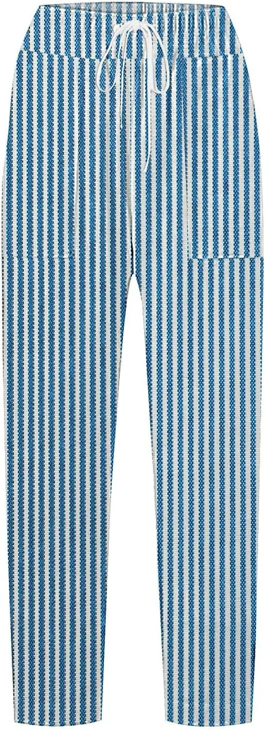 Linen Pants and Summer Casual Drawstring Pants Loose Comfy Trendy Elastic Waist Cropped Trouser Black Leggings Women