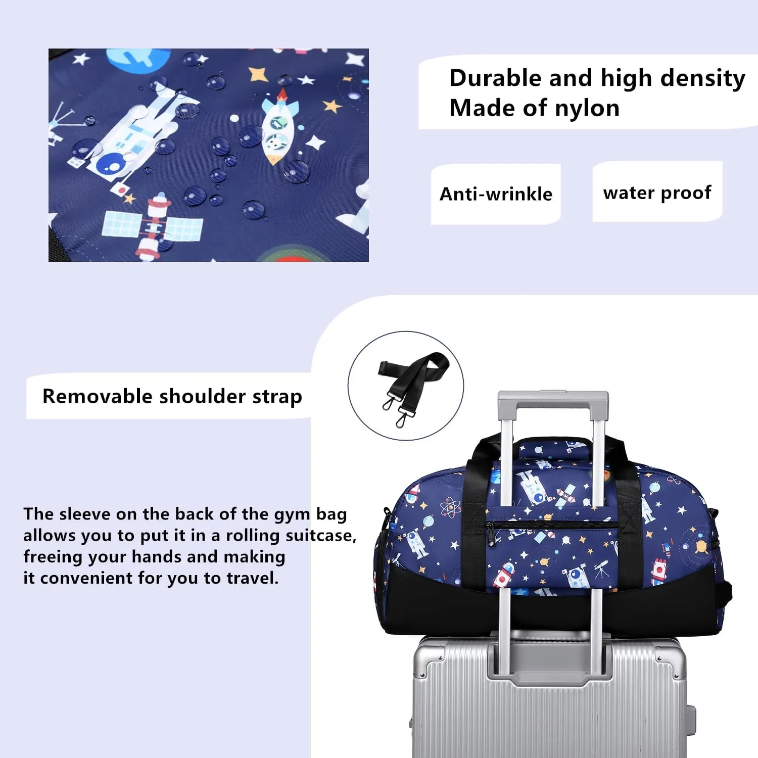 Lmwzh Kids Duffle Bag For Boys Perfect For Early Elementary Overnight Travel Bag With Shoes Compartment Dry And Wet Pocket Carry On Weekender Bag (Space)