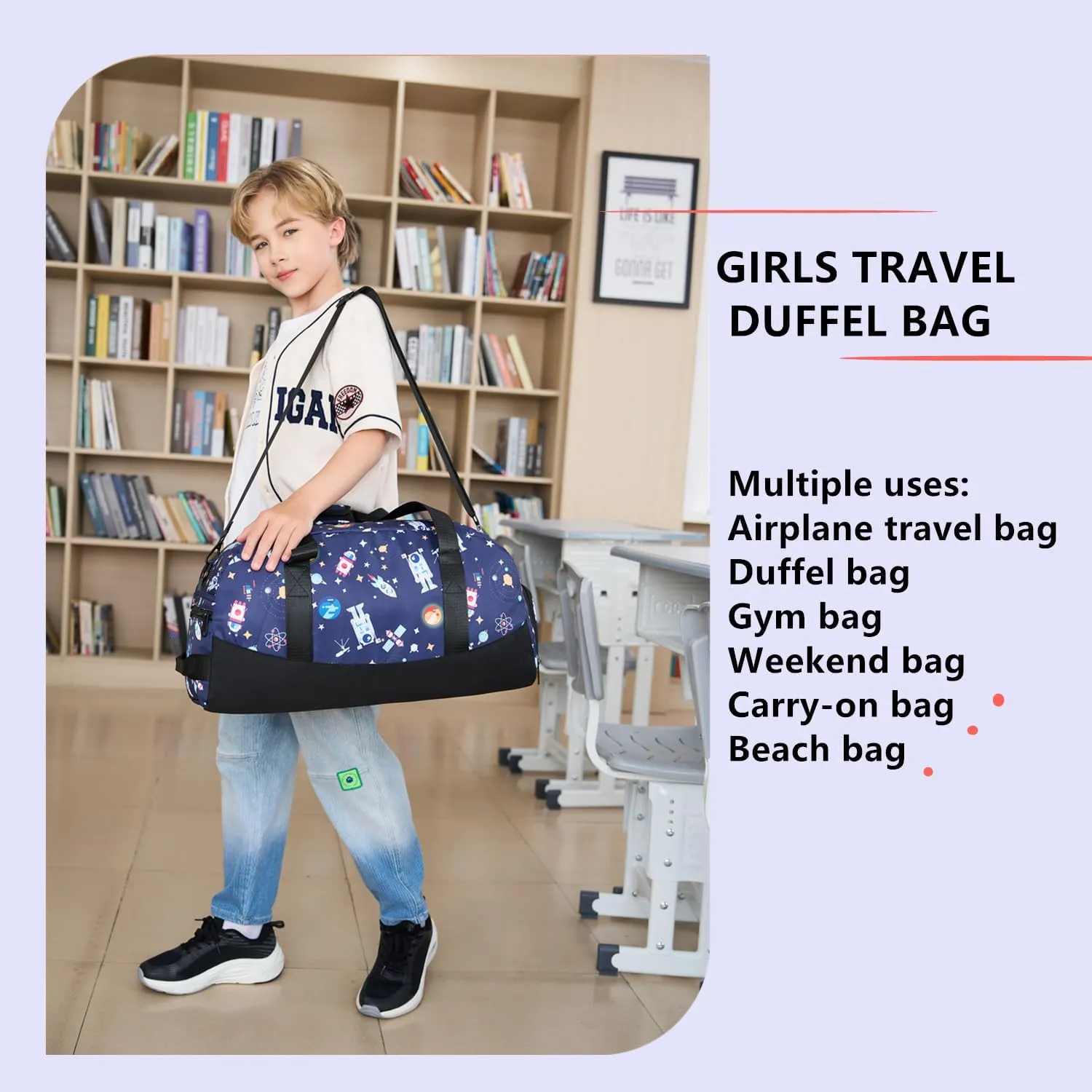 Lmwzh Kids Duffle Bag For Boys Perfect For Early Elementary Overnight Travel Bag With Shoes Compartment Dry And Wet Pocket Carry On Weekender Bag (Space)