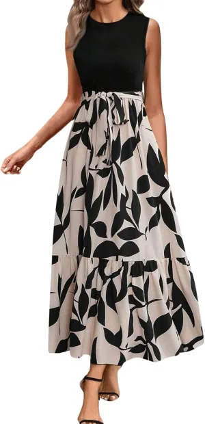 Long Floral Dresses for Women with Sleeves 2025 Elegant Boho Tie Belted Patchwork Empire Waist A Line Modest Flowy Maxi Dress