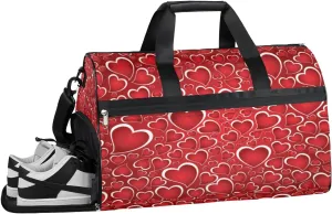 Love Heart Red Resistant Sports Gym Bag for Women Men Travel Duffel bag with Wet Pocket & Shoes Compartment Waterproof Weekender Bag 19.7"x9.9"x13"