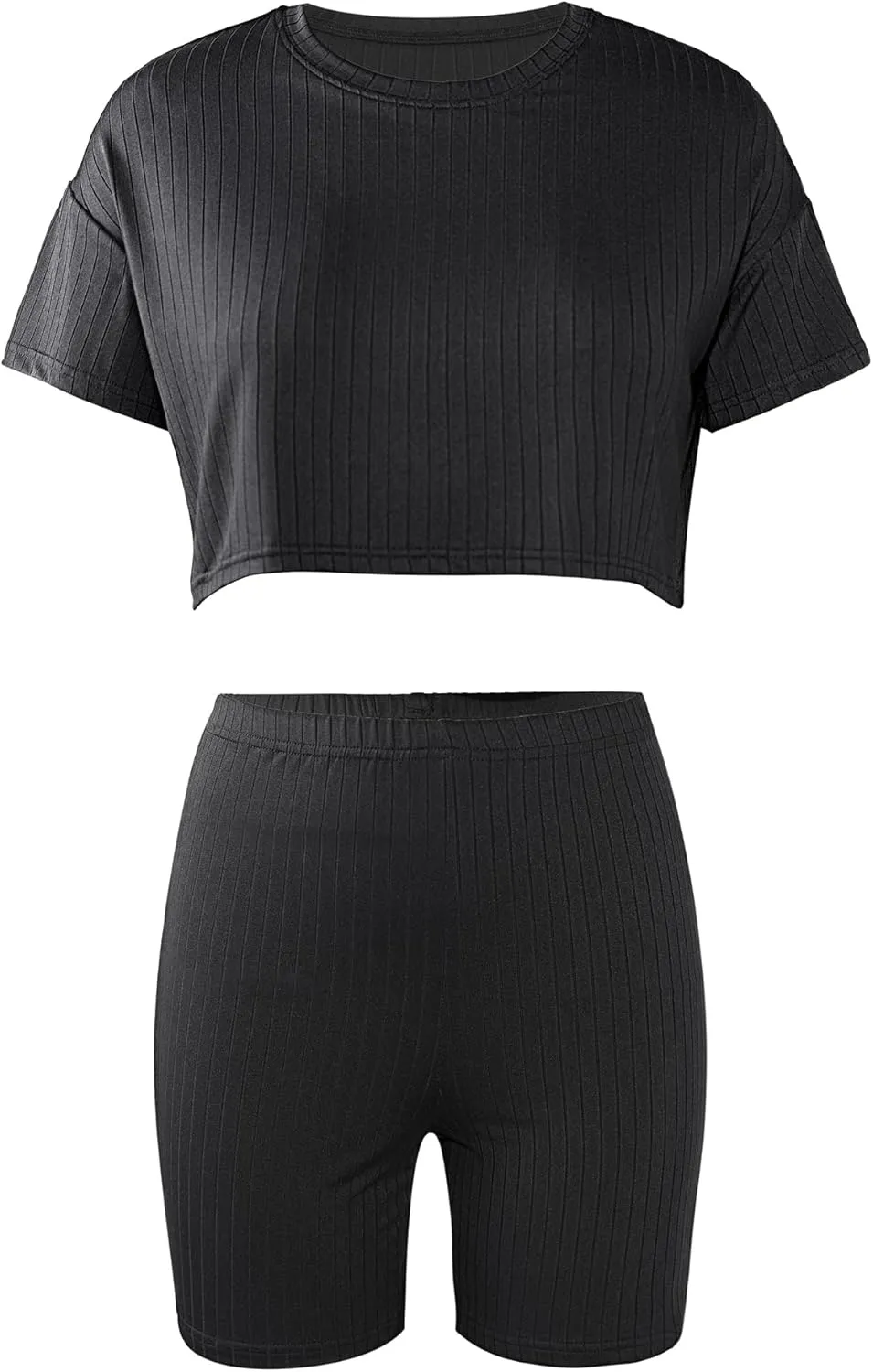 LovelyWholesale Short Sets for Women 2 Piece Summer Sets Cap Sleeve Crop Tops and Shorts Tracksuits Sets