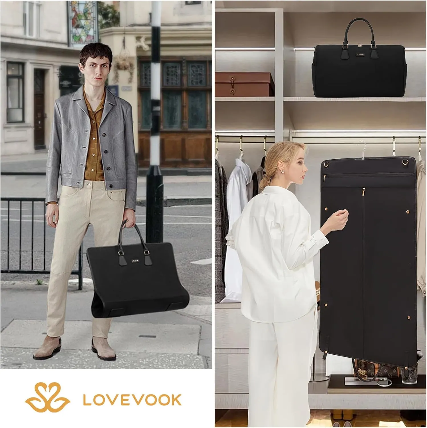 LOVEVOOK Garment Bags for Travel,3 in 1 Carry on Garment Duffle Bags for Travel with Shoe Pouch,Hanging Suitcase Suit Dress