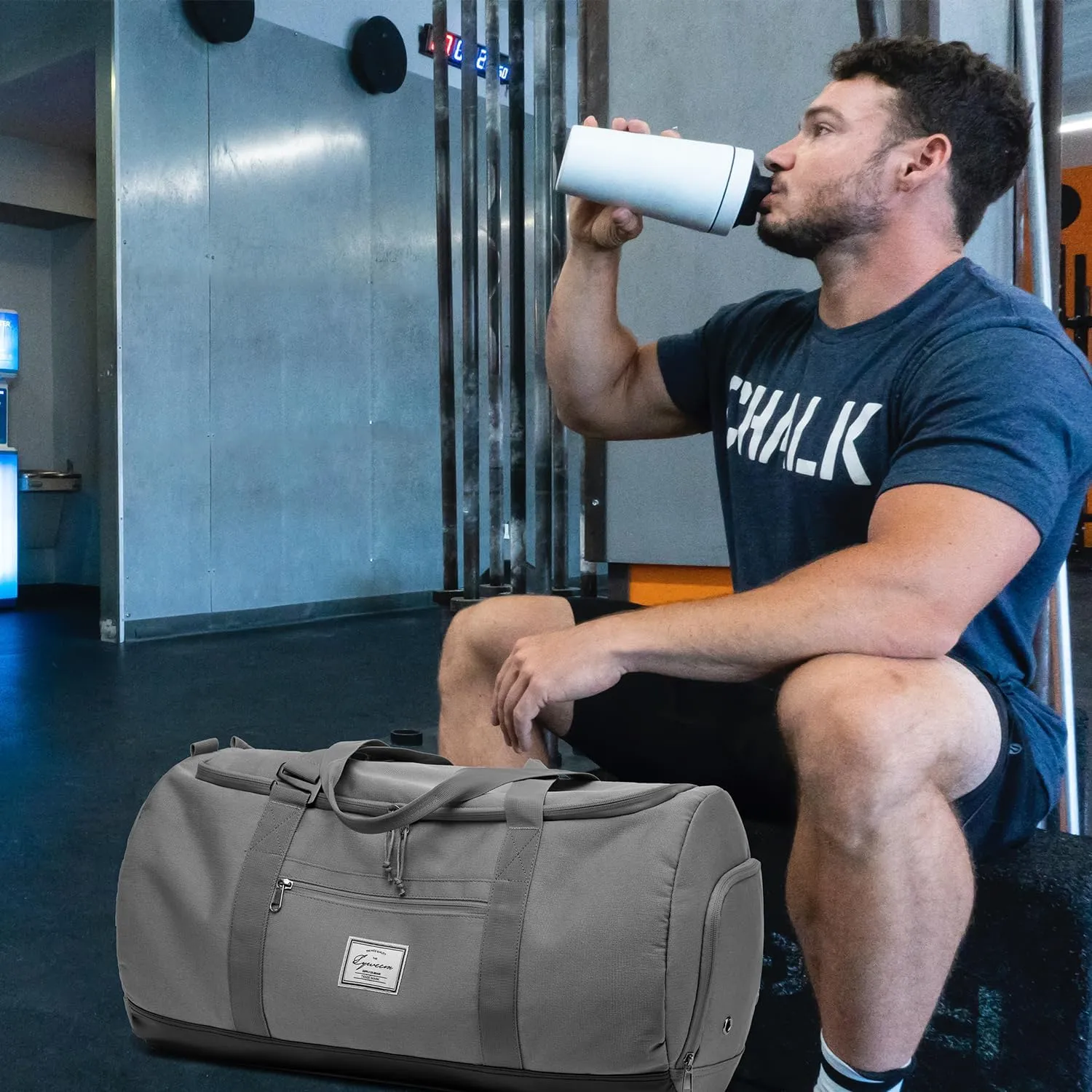 Lyweem Travel Duffle Bag for Men 60L Sports Duffel Bag Large Size Weekender Overnight Bag for Women Multifunctional Unisex Gym Bags with Shoes Compartment, Gray, 60L, Travel Duffle, Sports Duffel, Gym