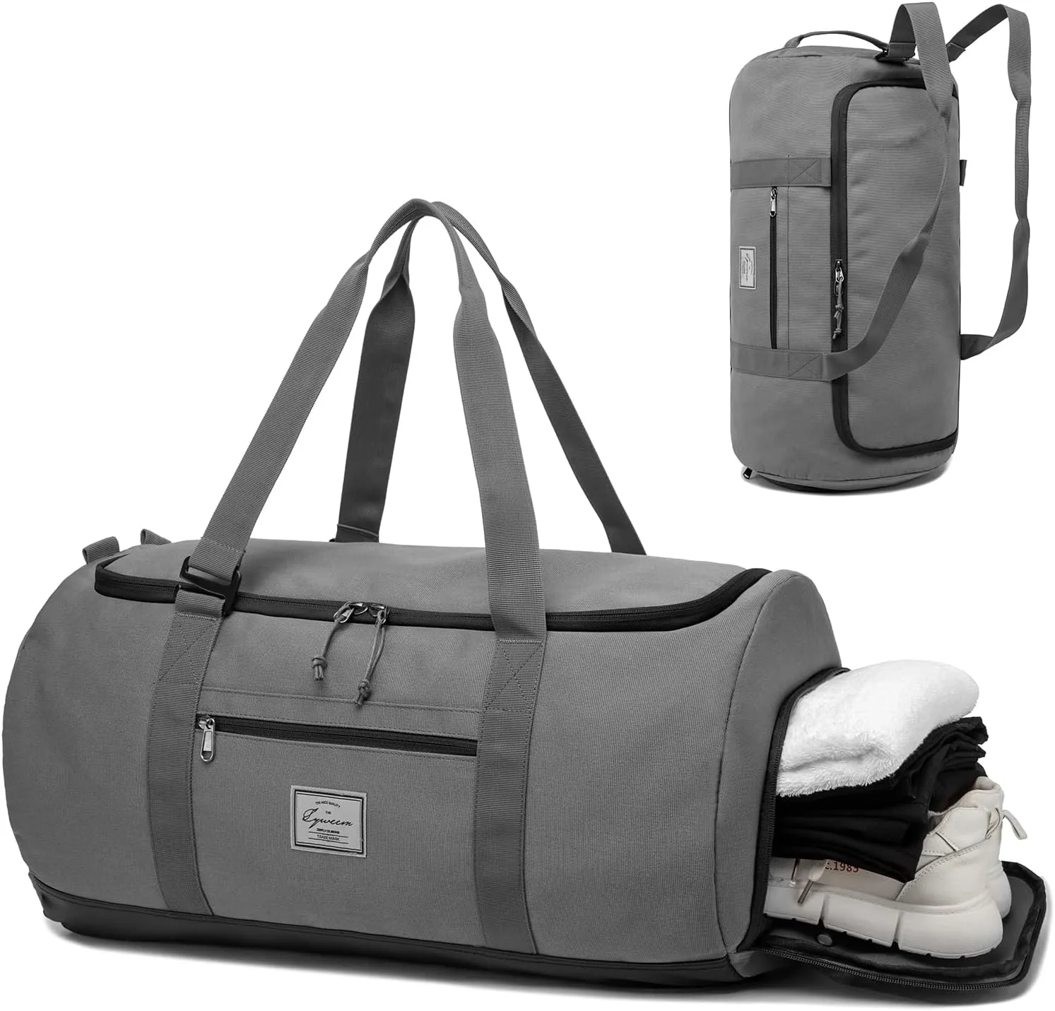 Lyweem Travel Duffle Bag for Men 60L Sports Duffel Bag Large Size Weekender Overnight Bag for Women Multifunctional Unisex Gym Bags with Shoes Compartment, Gray, 60L, Travel Duffle, Sports Duffel, Gym