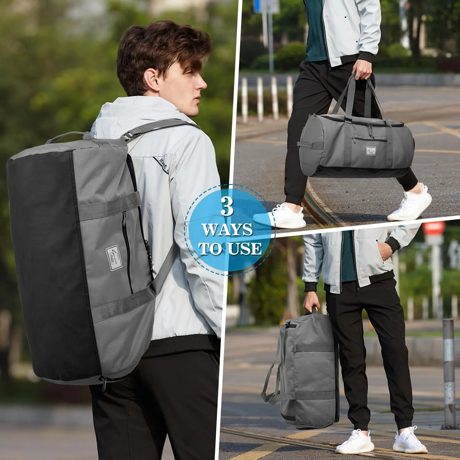 Lyweem Travel Duffle Bag for Men 60L Sports Duffel Bag Large Size Weekender Overnight Bag for Women Multifunctional Unisex Gym Bags with Shoes Compartment, Gray, 60L, Travel Duffle, Sports Duffel, Gym