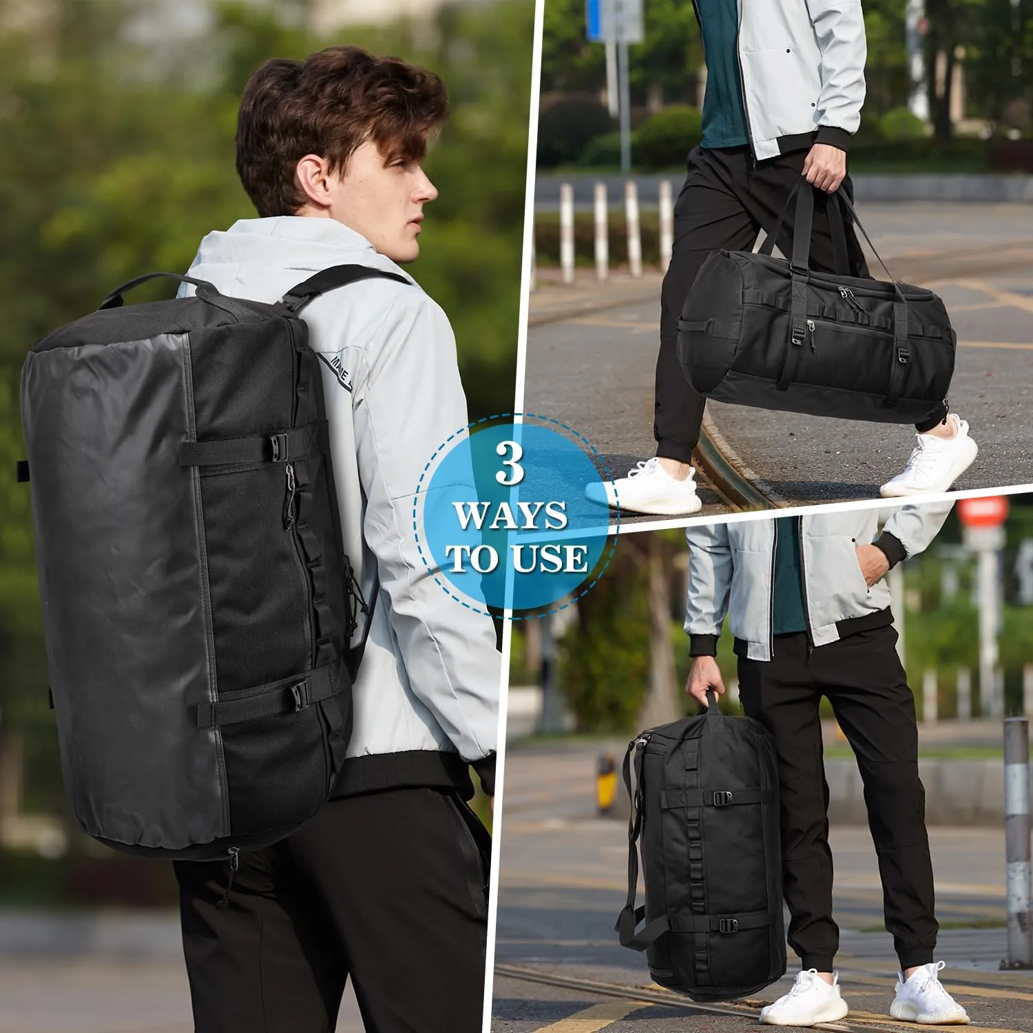 Lyweem Travel Duffle Bag for Men 60L Sports Duffel Bag Large Size Weekender Overnight Bag for Women Multifunctional Unisex Gym Bags with Shoes Compartment, Tactical-Black, 60L-molle, Traveling,