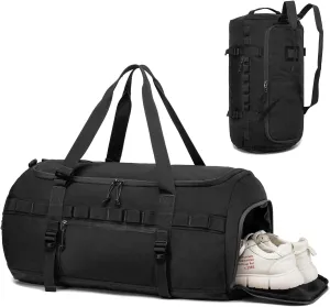 Lyweem Travel Duffle Bag for Men 60L Sports Duffel Bag Large Size Weekender Overnight Bag for Women Multifunctional Unisex Gym Bags with Shoes Compartment, Tactical-Black, 60L-molle, Traveling,