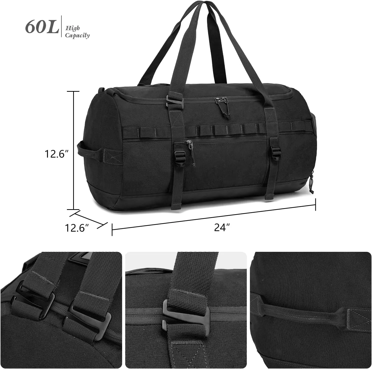 Lyweem Travel Duffle Bag for Men 60L Sports Duffel Bag Large Size Weekender Overnight Bag for Women Multifunctional Unisex Gym Bags with Shoes Compartment, Tactical-Black, 60L-molle, Traveling,