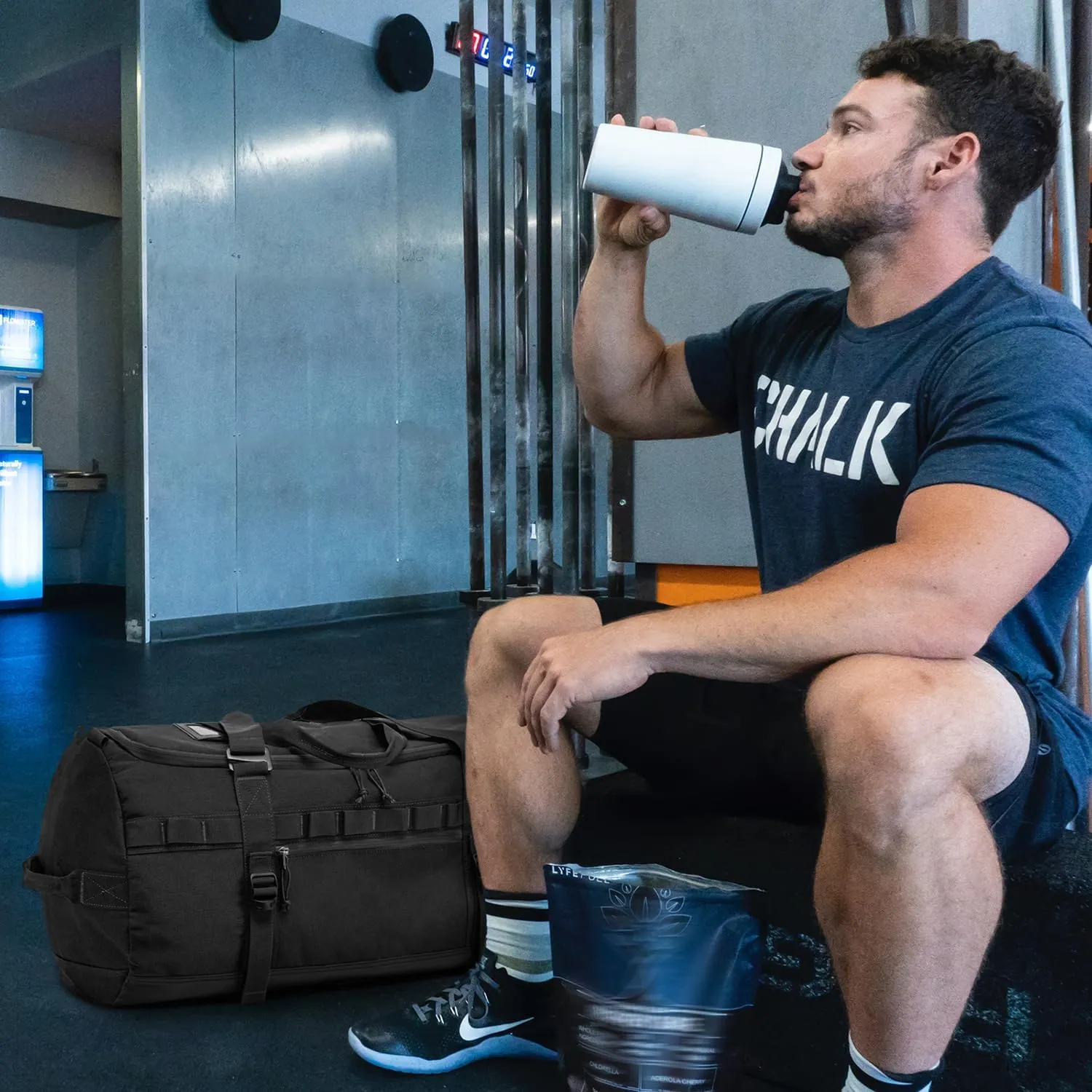 Lyweem Travel Duffle Bag for Men 60L Sports Duffel Bag Large Size Weekender Overnight Bag for Women Multifunctional Unisex Gym Bags with Shoes Compartment, Tactical-Black, 60L-molle, Traveling,