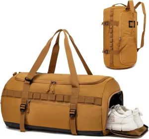 Lyweem Travel Duffle Bag for Men 60L Sports Duffel Bag Large Size Weekender Overnight Bag for Women Multifunctional Unisex Gym Bags with Shoes Compartment, Tactical-Brown, 60L-molle, Traveling,