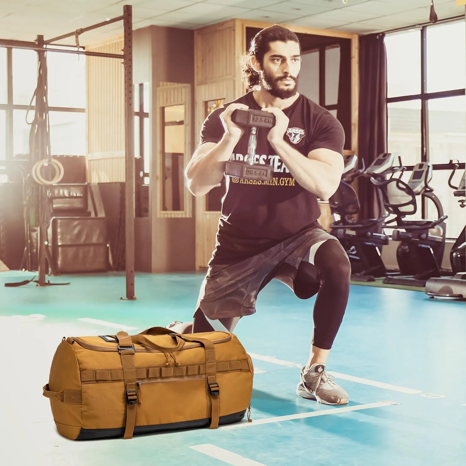 Lyweem Travel Duffle Bag for Men 60L Sports Duffel Bag Large Size Weekender Overnight Bag for Women Multifunctional Unisex Gym Bags with Shoes Compartment, Tactical-Brown, 60L-molle, Traveling,