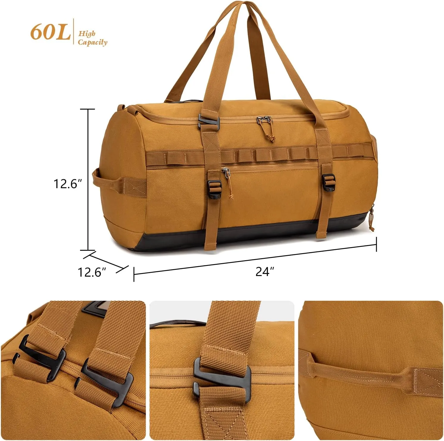 Lyweem Travel Duffle Bag for Men 60L Sports Duffel Bag Large Size Weekender Overnight Bag for Women Multifunctional Unisex Gym Bags with Shoes Compartment, Tactical-Brown, 60L-molle, Traveling,