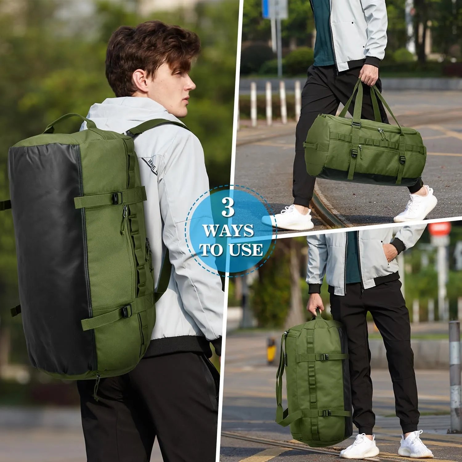 Lyweem Travel Duffle Bag for Men 60L Sports Duffel Bag Large Size Weekender Overnight Bag for Women Multifunctional Unisex Gym Bags with Shoes Compartment, Tactical-Green, 60L-molle