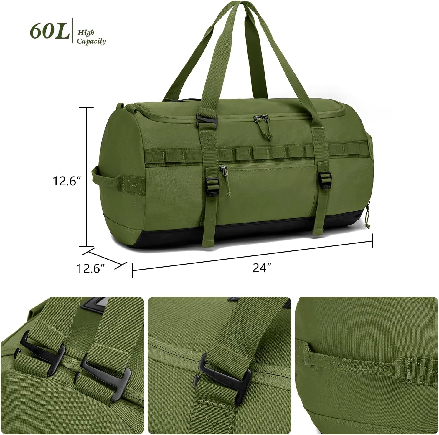 Lyweem Travel Duffle Bag for Men 60L Sports Duffel Bag Large Size Weekender Overnight Bag for Women Multifunctional Unisex Gym Bags with Shoes Compartment, Tactical-Green, 60L-molle