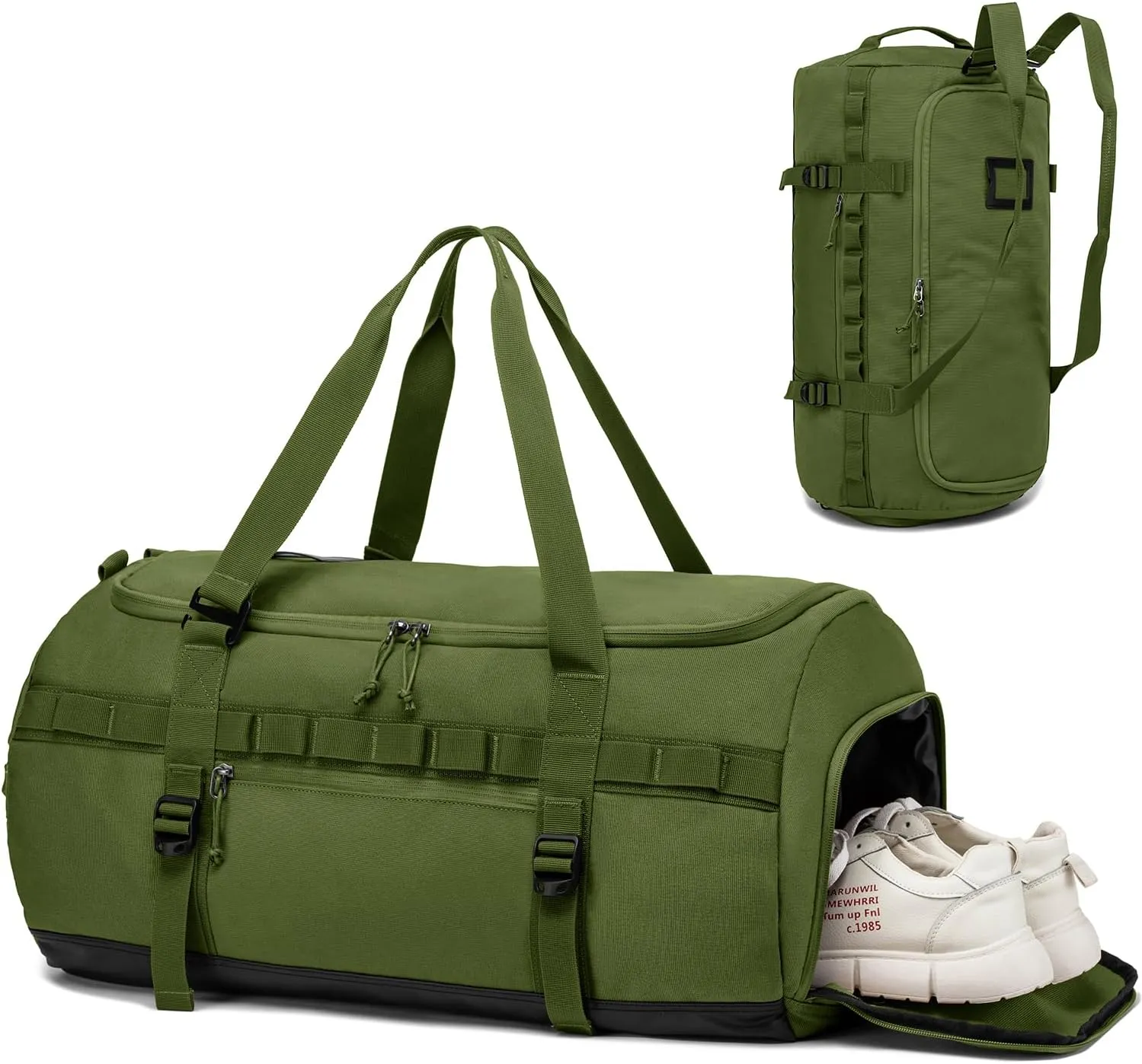 Lyweem Travel Duffle Bag for Men 60L Sports Duffel Bag Large Size Weekender Overnight Bag for Women Multifunctional Unisex Gym Bags with Shoes Compartment, Tactical-Green, 60L-molle