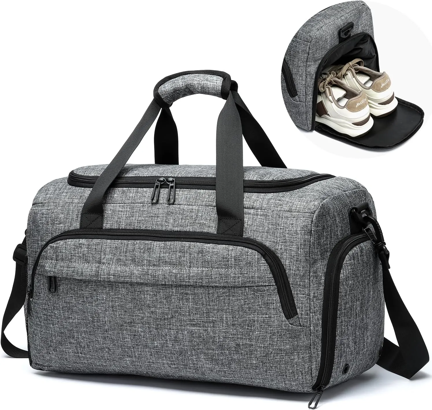 Lyweem Travel Duffle Bag with Shoes Compartment & Wet Pocket Large Traveling Duffel Weekender Backpack for Men Sports Gym Bag Lightweight Overnight Bags for Women, 1 Grey, 40L Duffle Bag, Travel, Gym,