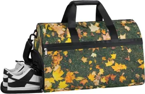 Maple Leaf Leaves Pattern Resistant Sports Gym Bag for Women Men Travel Duffel bag with Wet Pocket & Shoes Compartment Waterproof Weekender Bag 19.7"x9.9"x13"