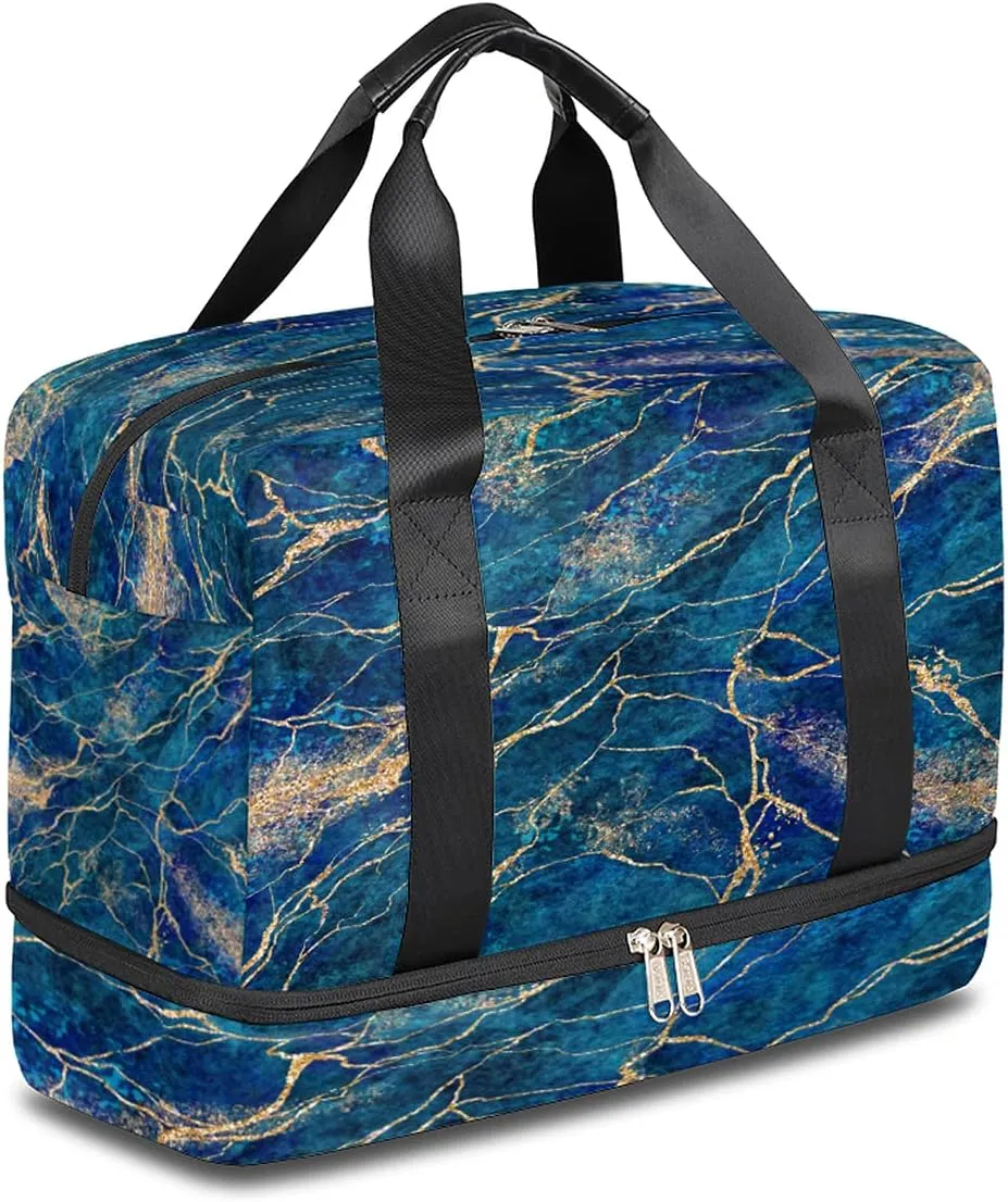 Marble Print Sports Gym Bag with Shoes Compartment, Travel Duffel Bag for Men Women Boys Girls Teens Overnight Weekend Yoga Workout Bag Training Handbag