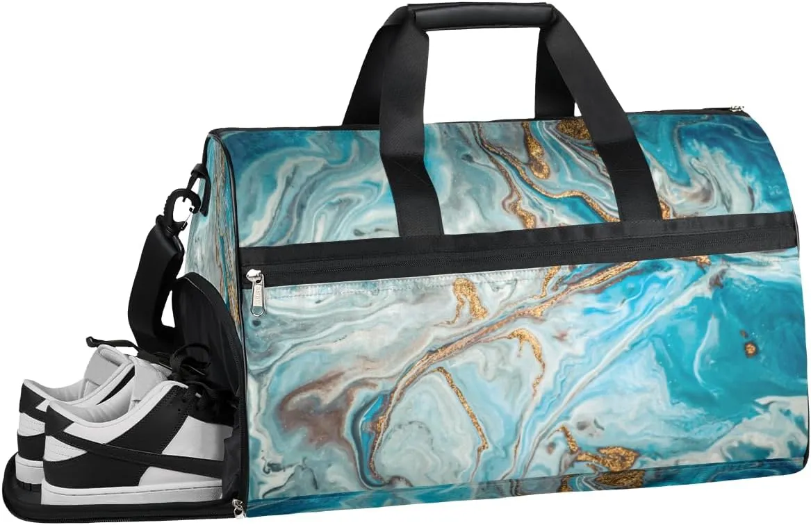 Marble Texture Pattern Resistant Sports Gym Bag for Women Men Travel Duffel bag with Wet Pocket & Shoes Compartment Waterproof Weekender Bag 19.7"x9.9"x13"