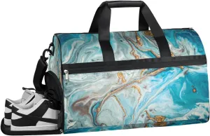 Marble Texture Pattern Resistant Sports Gym Bag for Women Men Travel Duffel bag with Wet Pocket & Shoes Compartment Waterproof Weekender Bag 19.7"x9.9"x13"