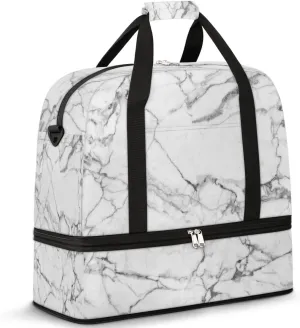 Marble Travel Duffel Bag for Women Men, Grey Marble Sports Gym Bag with Shoes Compartment Foldable Overnight Bag Weekender Tote Workout Carry On Luggage Bag