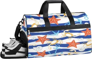 Marine Anchor Pattern Sports Gym Bag with Wet Pocket & Shoes Compartment Waterproof Workout Duffel Bag for Women and Men Weekender Overnight Duffle Bag Travel Carry-on Tote