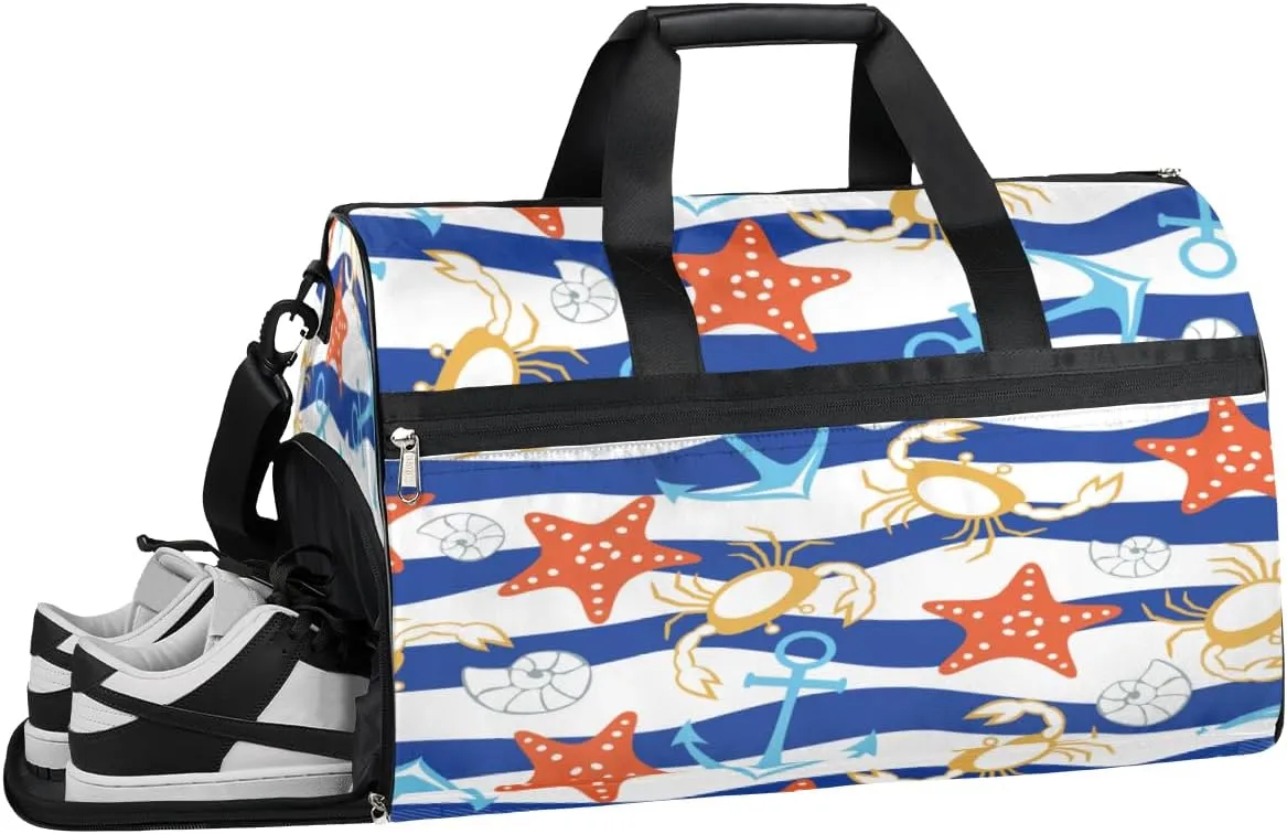Marine Anchor Pattern Sports Gym Bag with Wet Pocket & Shoes Compartment Waterproof Workout Duffel Bag for Women and Men Weekender Overnight Duffle Bag Travel Carry-on Tote