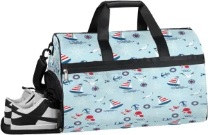 Marine Anchor Print Sports Gym Bag with Wet Pocket & Shoes Compartment Waterproof Workout Duffel Bag for Women and Men Weekender Overnight Duffle Bag Travel Carry-on Tote