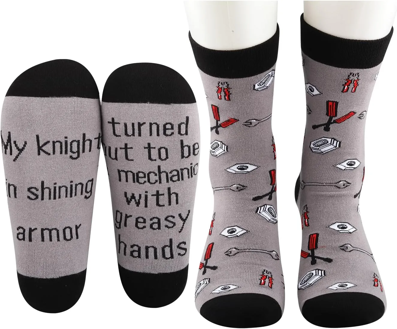 MBMSO 2 Pairs Mechanic Socks Auto Mechanics Gifts for Men Car Enthusiast My Knight in Shining Armor Mechanical Engineer Socks