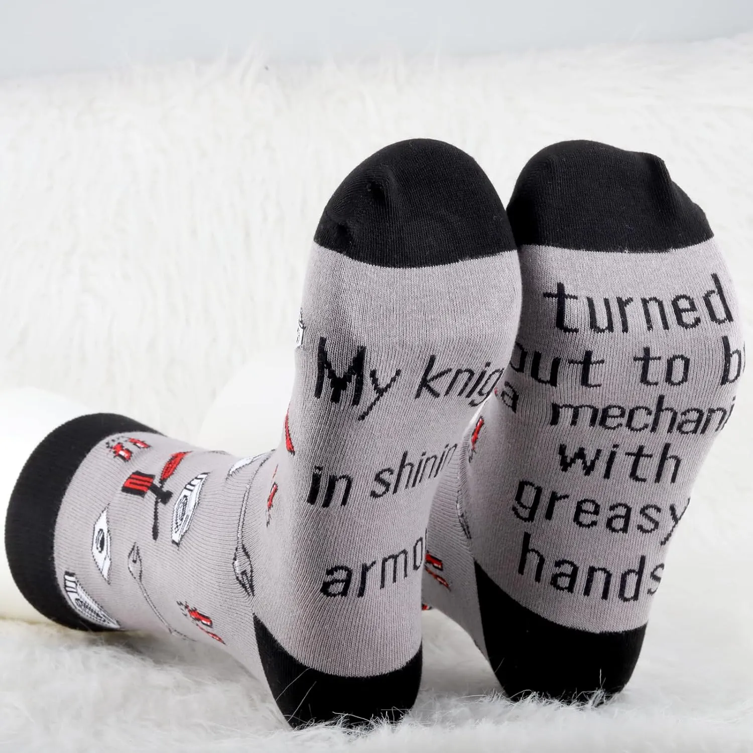 MBMSO 2 Pairs Mechanic Socks Auto Mechanics Gifts for Men Car Enthusiast My Knight in Shining Armor Mechanical Engineer Socks