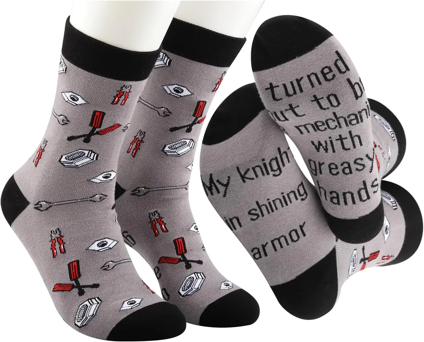 MBMSO 2 Pairs Mechanic Socks Auto Mechanics Gifts for Men Car Enthusiast My Knight in Shining Armor Mechanical Engineer Socks