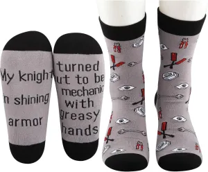 MBMSO 2 Pairs Mechanic Socks Auto Mechanics Gifts for Men Car Enthusiast My Knight in Shining Armor Mechanical Engineer Socks