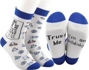 MBMSO Funny Ophthalmologist Socks - 2 Pairs 'Trust Me I'm an Ophthalmologist' Eye Doctor & Ophthalmic Assistant Gifts