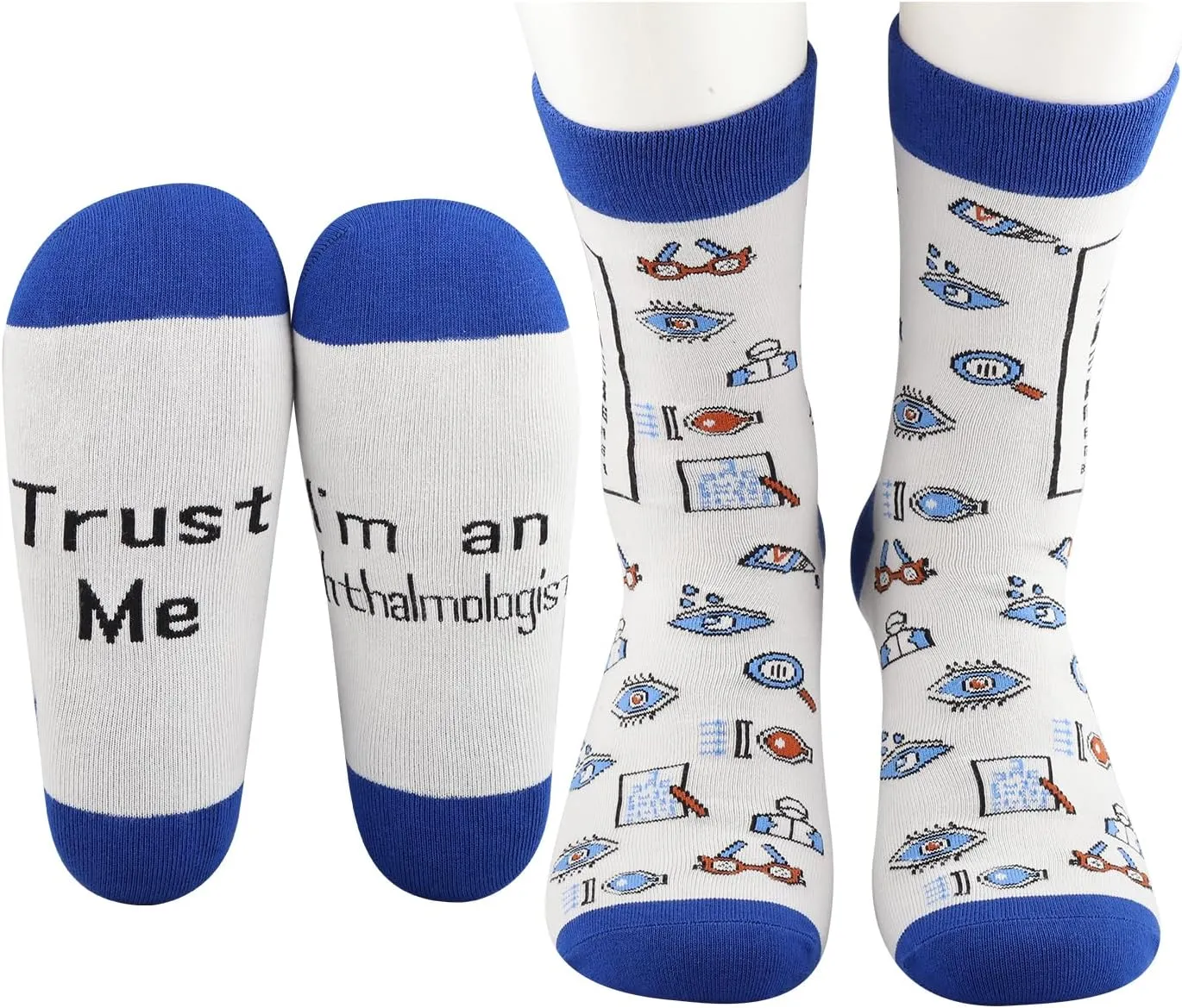 MBMSO Funny Ophthalmologist Socks - 2 Pairs 'Trust Me I'm an Ophthalmologist' Eye Doctor & Ophthalmic Assistant Gifts