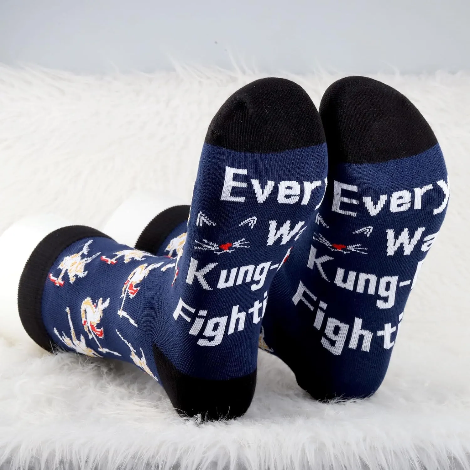 MBMSO Kung Fu Cat Socks - Funny Martial Arts Gifts for Men - Ninja & Karate Fans - Meow Gift Socks