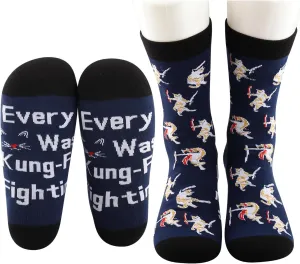 MBMSO Kung Fu Cat Socks - Funny Martial Arts Gifts for Men - Ninja & Karate Fans - Meow Gift Socks