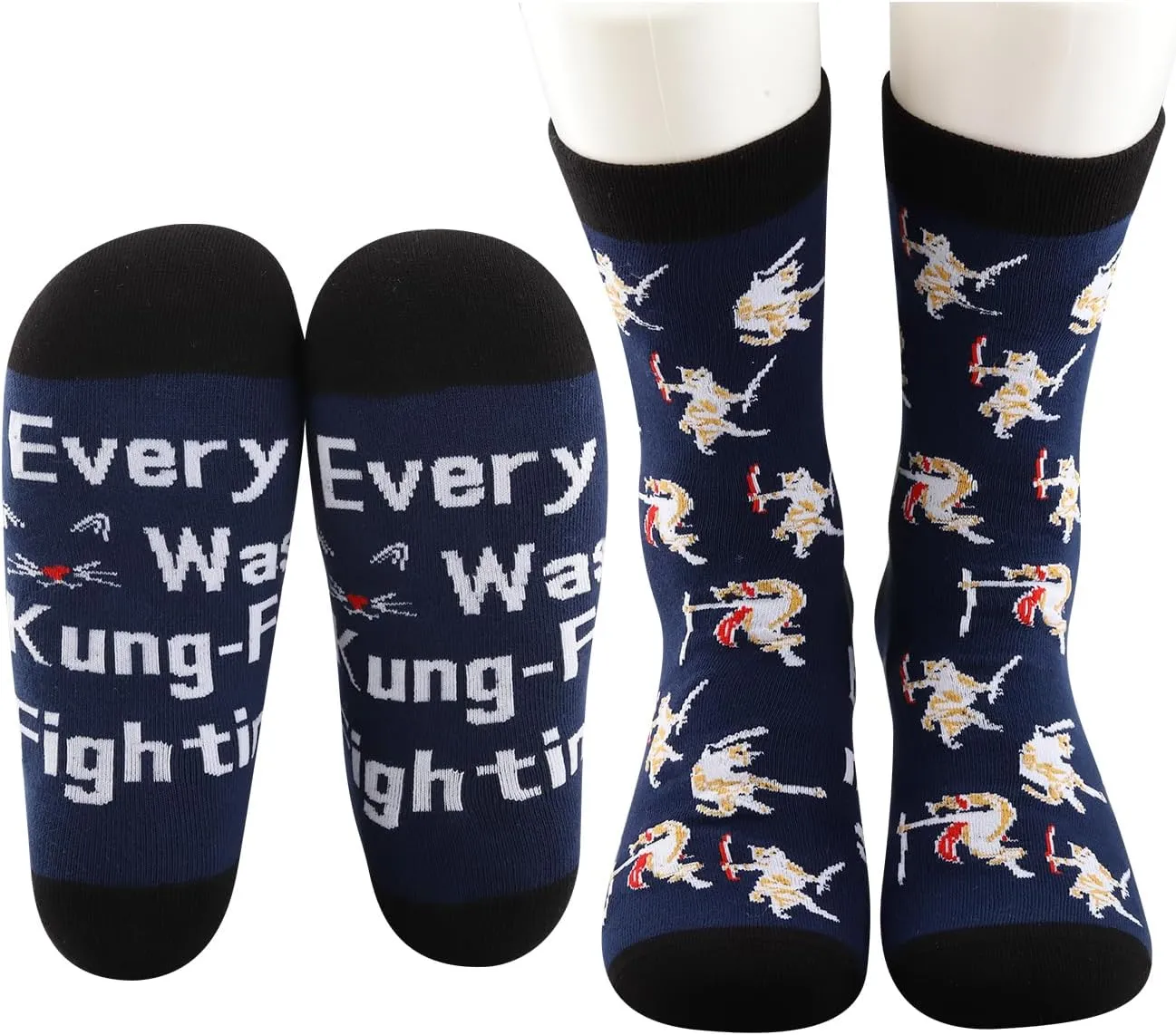 MBMSO Kung Fu Cat Socks - Funny Martial Arts Gifts for Men - Ninja & Karate Fans - Meow Gift Socks
